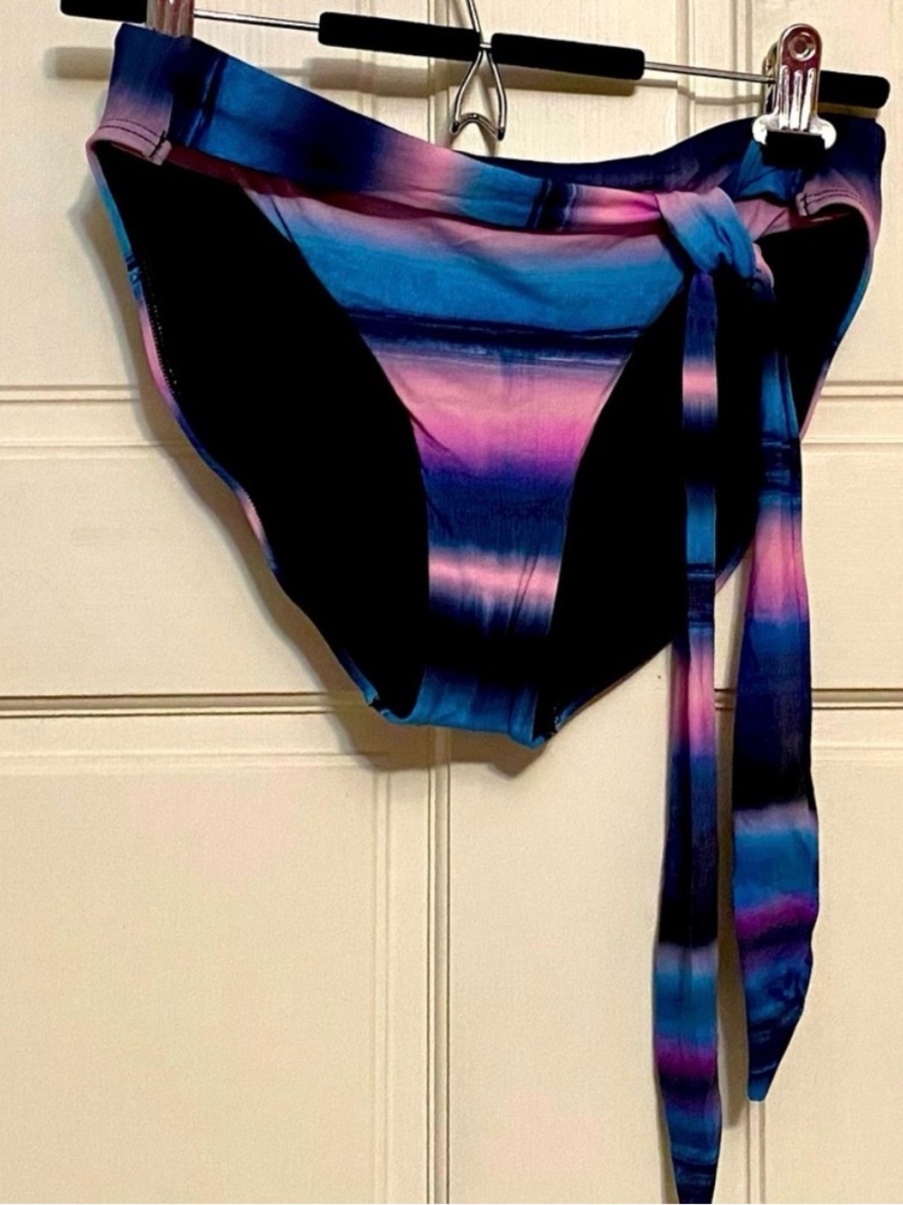 High-Waist Tie-Side Bikini Bottom in Blue & Pink Ombre